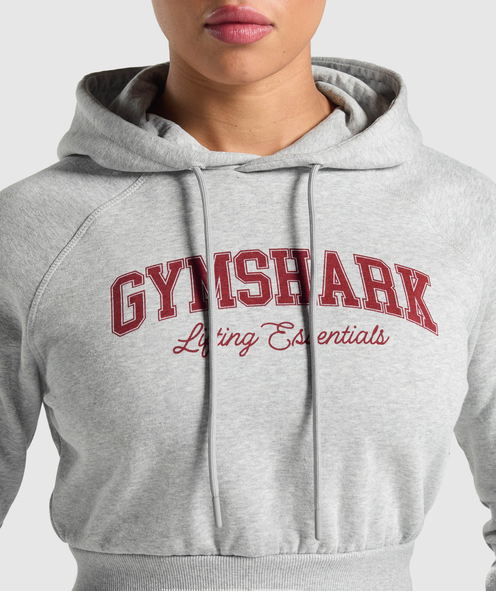 Lifting Essentials Graphic Cropped Hoodie - Light Grey Core Marl