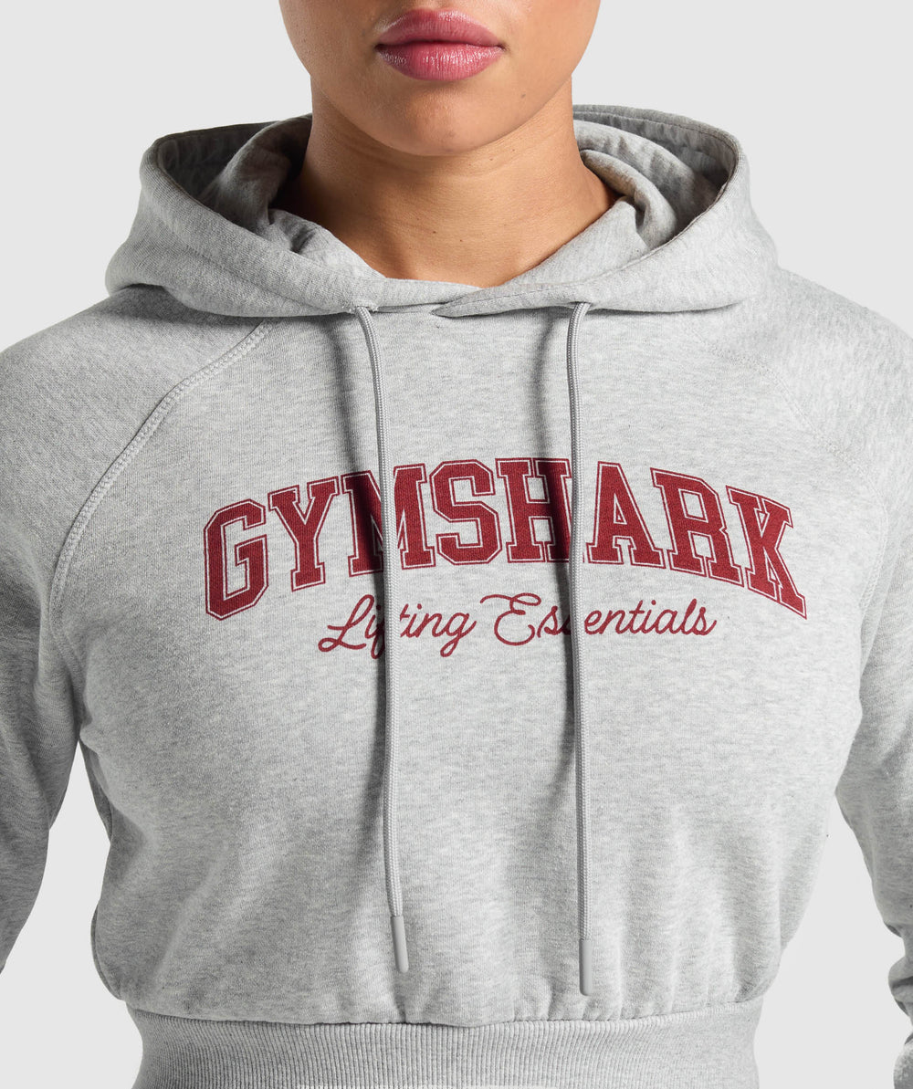 Lifting Essentials Graphic Cropped Hoodie - Light Grey Core Marl
