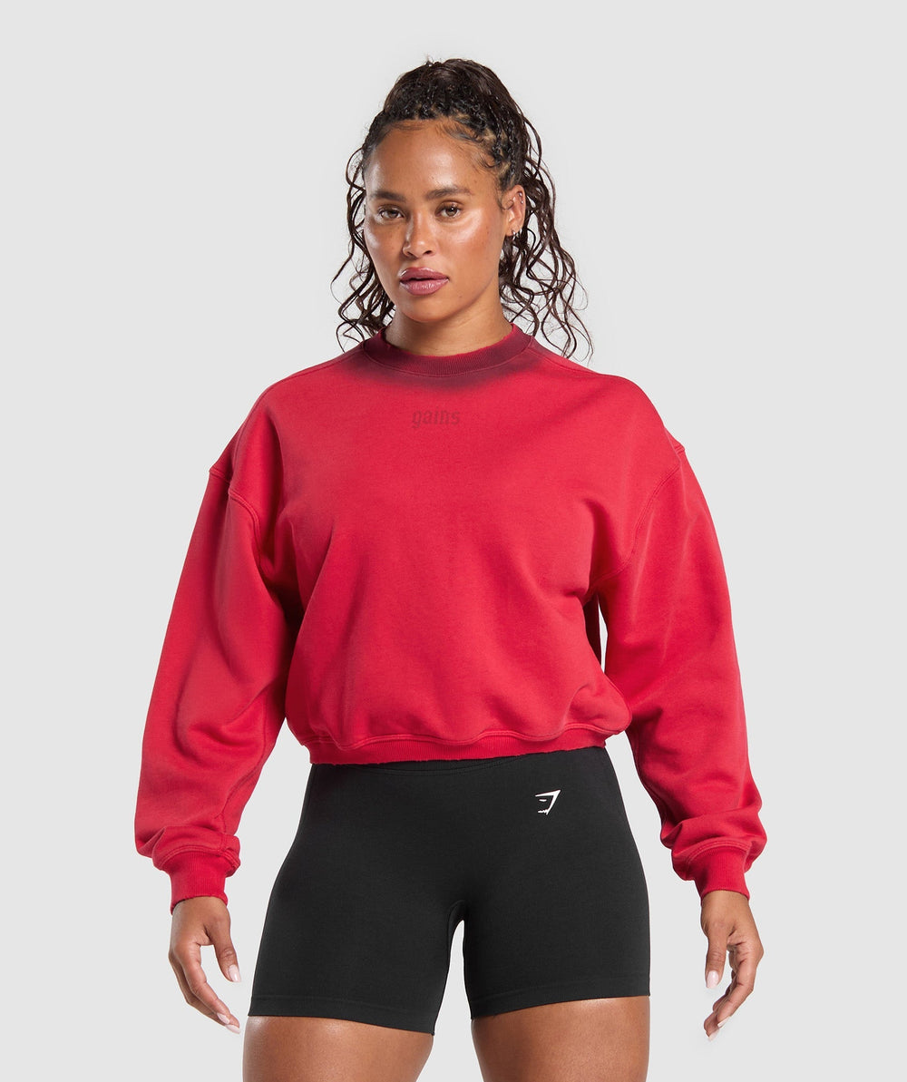 Gains Washed Loopback Crew Neck - Conditioning Red/Sets Red