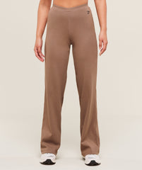 Ribbed Cotton Straight Leg Pants - Mocha Mauve/Black