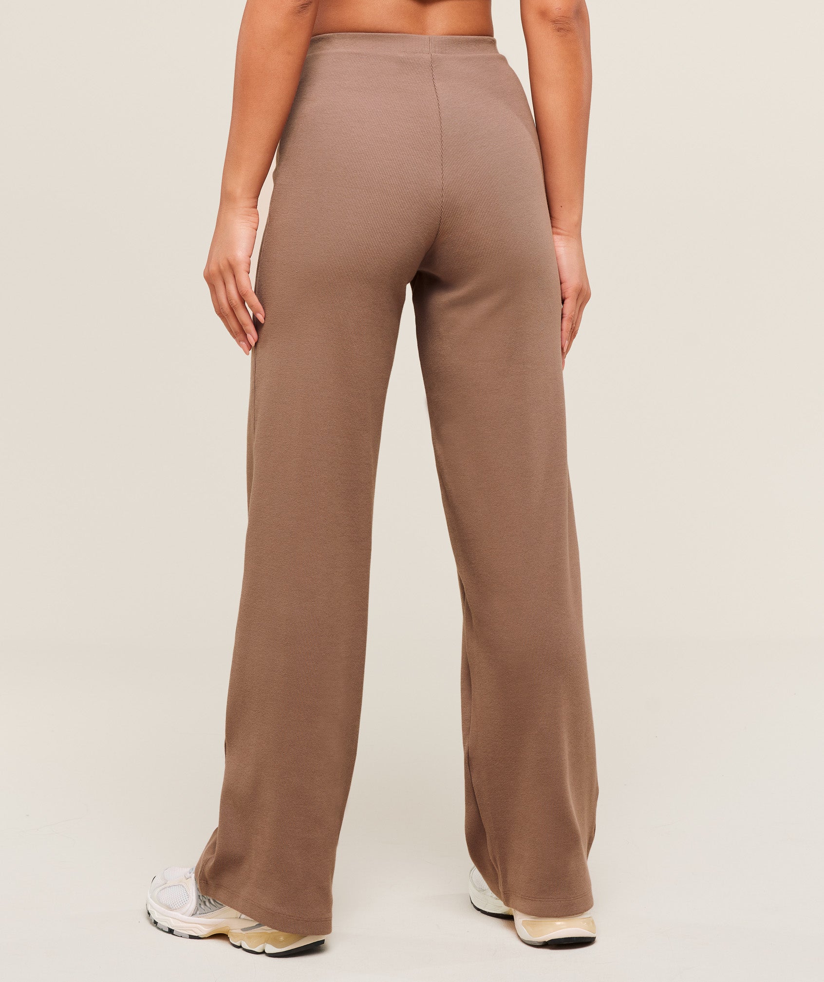 Ribbed Cotton Straight Leg Pants - Mocha Mauve/Black