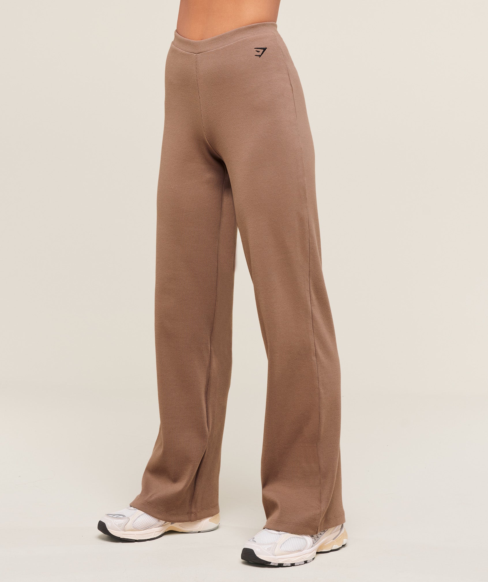 Ribbed Cotton Straight Leg Pants - Mocha Mauve/Black