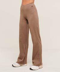 Ribbed Cotton Straight Leg Pants - Mocha Mauve/Black