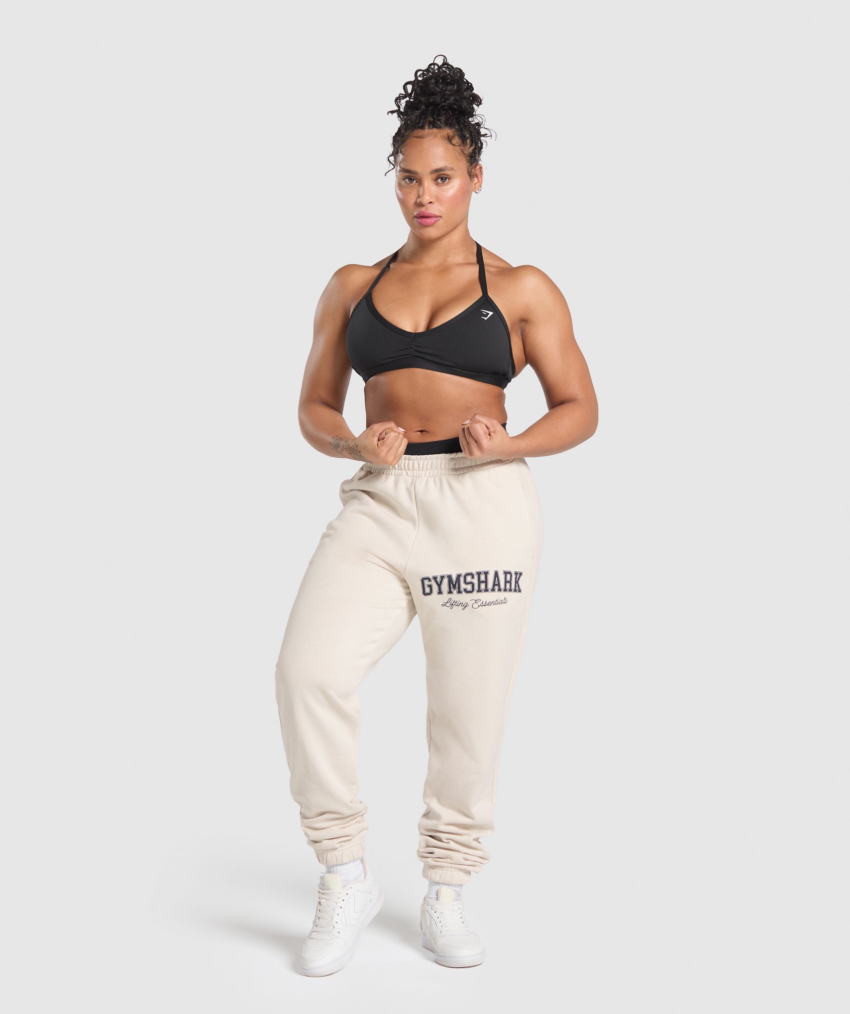 Lifting Essentials Graphic Brushed Oversized Joggers - Oat White