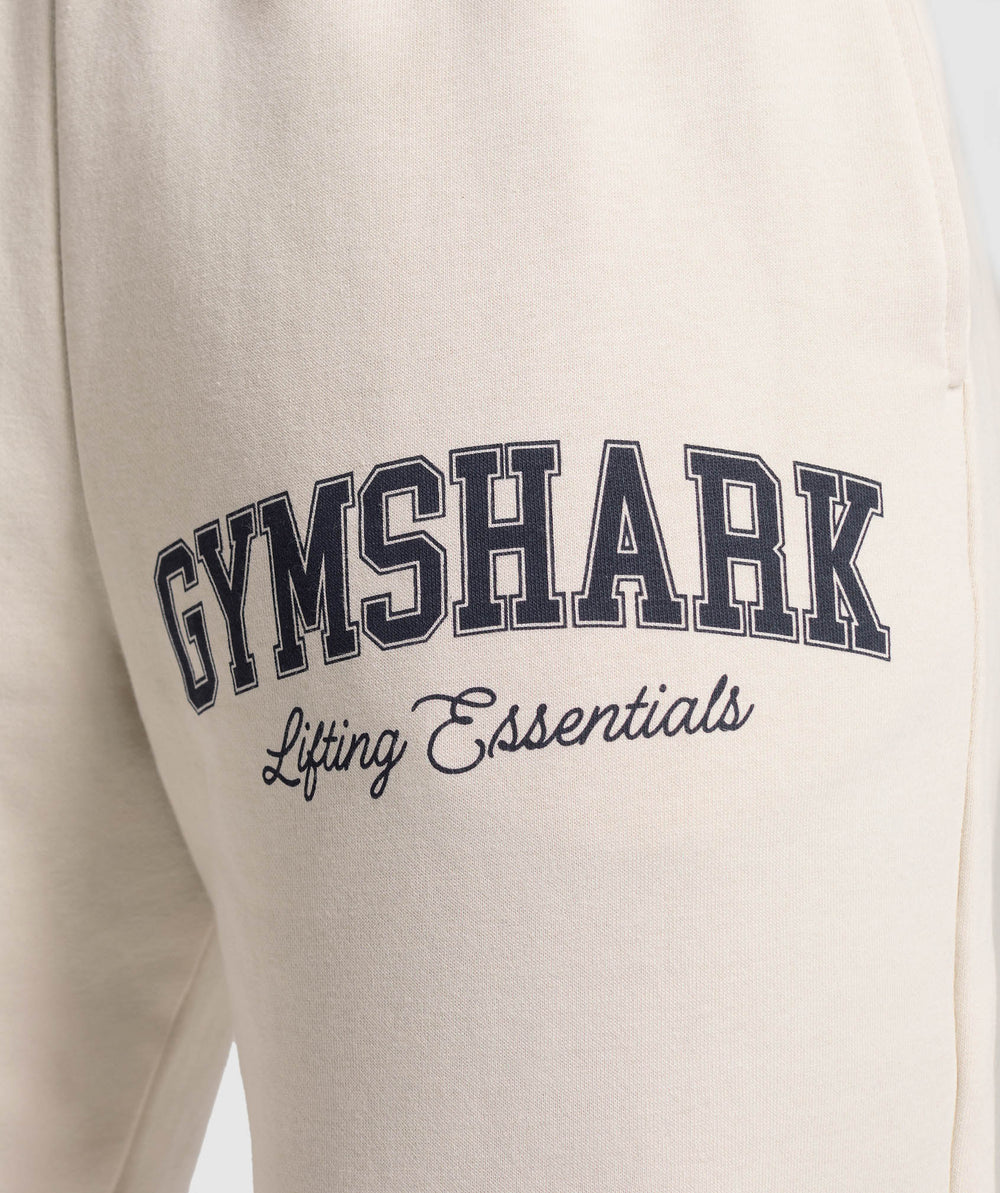 Lifting Essentials Graphic Brushed Oversized Joggers - Oat White