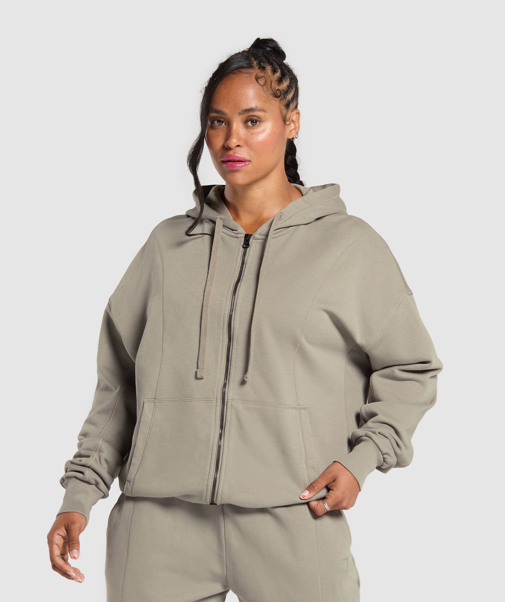 Power Oversized Zip Hoodie - Linen Brown/Acid Wash