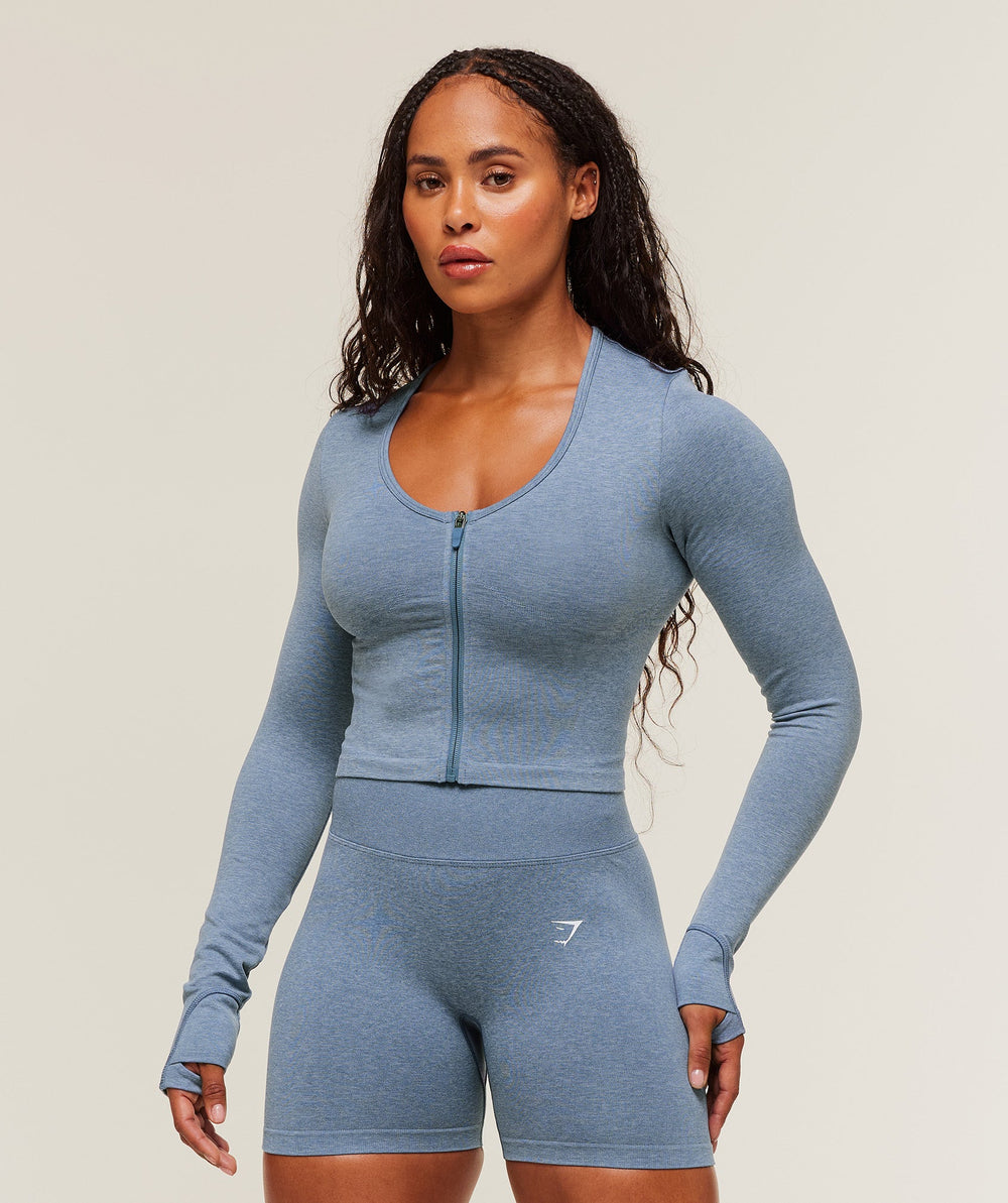 Lift Seamless Zip Up Jacket - Worn Blue/Peri Blue Marl