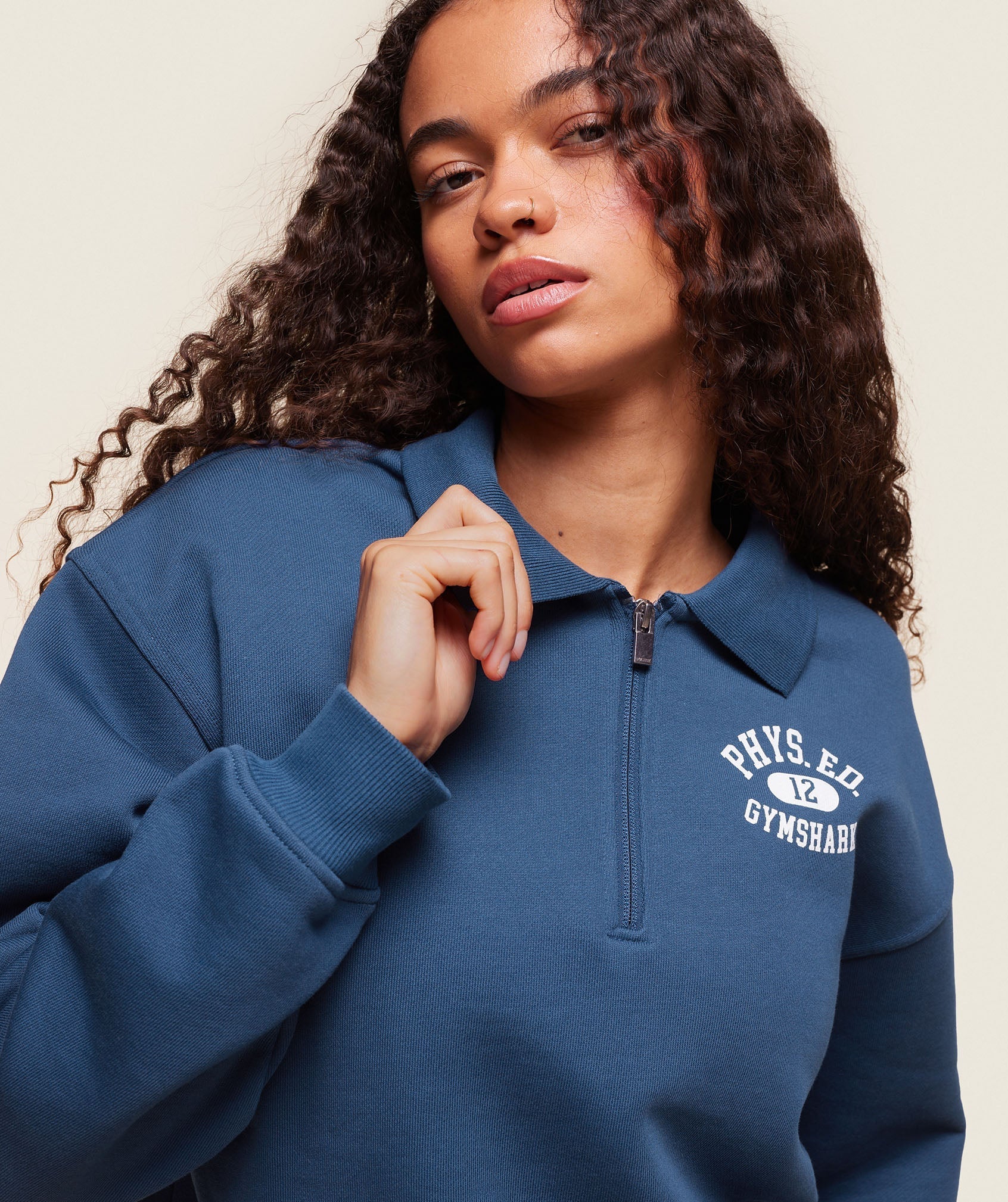 Phys Ed Graphic 1/4 Zip - Soft Blue