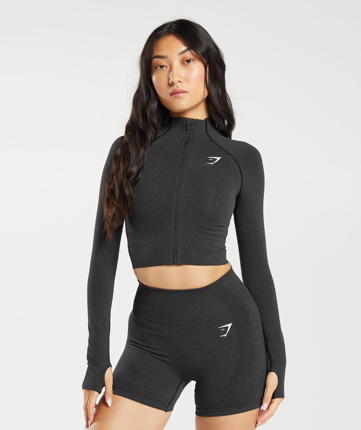 Vital Midi Zip Up Jacket - Black Marl