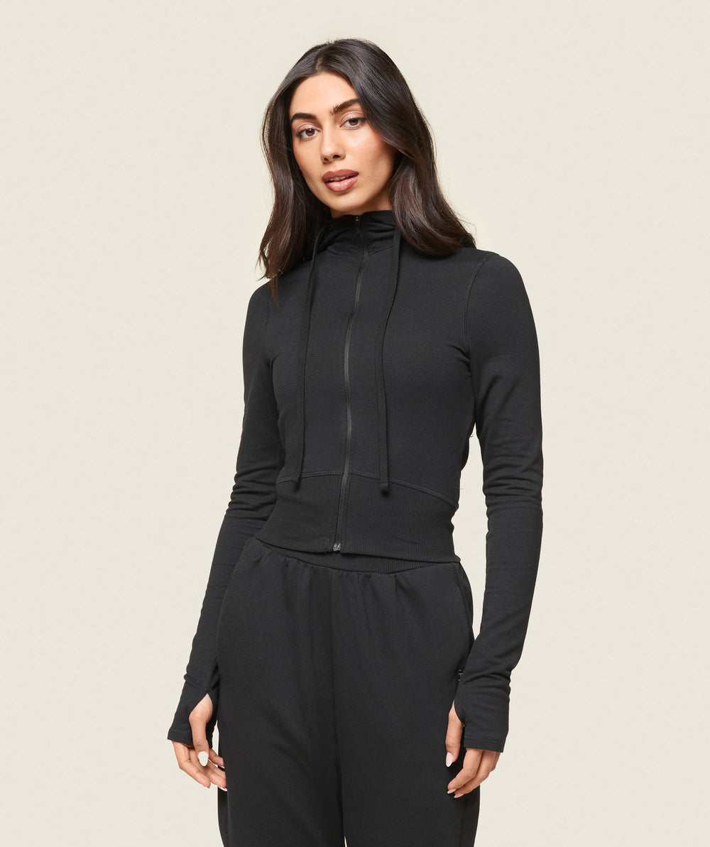 GS x Leana Deeb Hooded Midi Top - Black