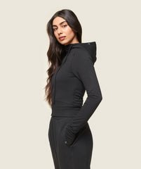 GS x Leana Deeb Hooded Midi Top - Black