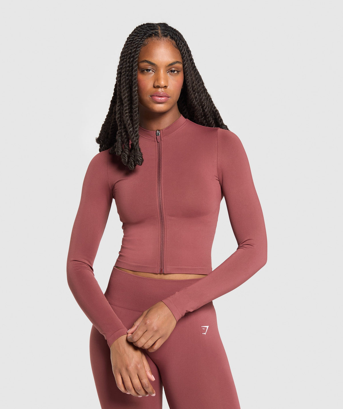 Everyday Seamless Zip Tracktop - Burgundy Brown