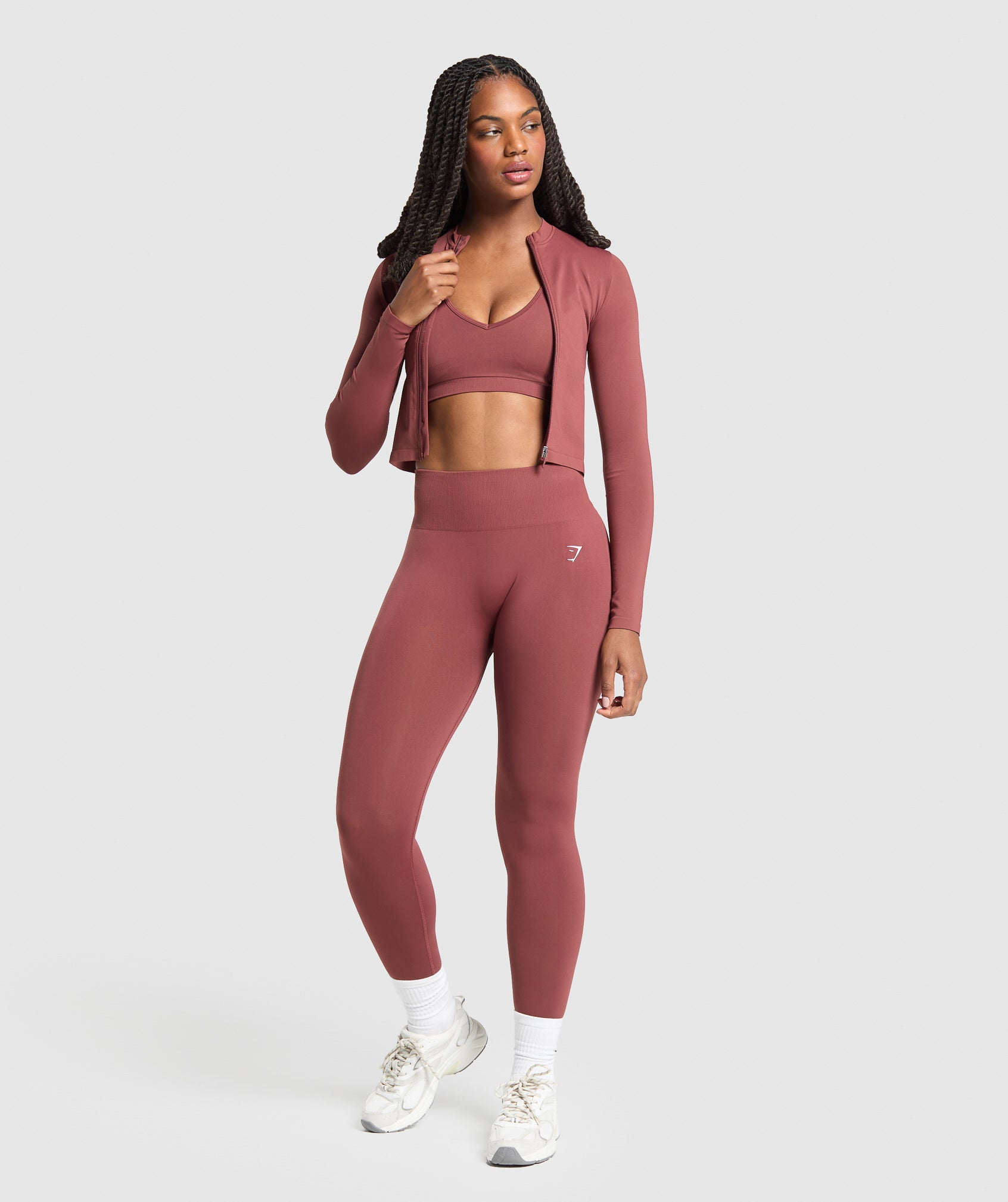 Everyday Seamless Zip Tracktop - Burgundy Brown