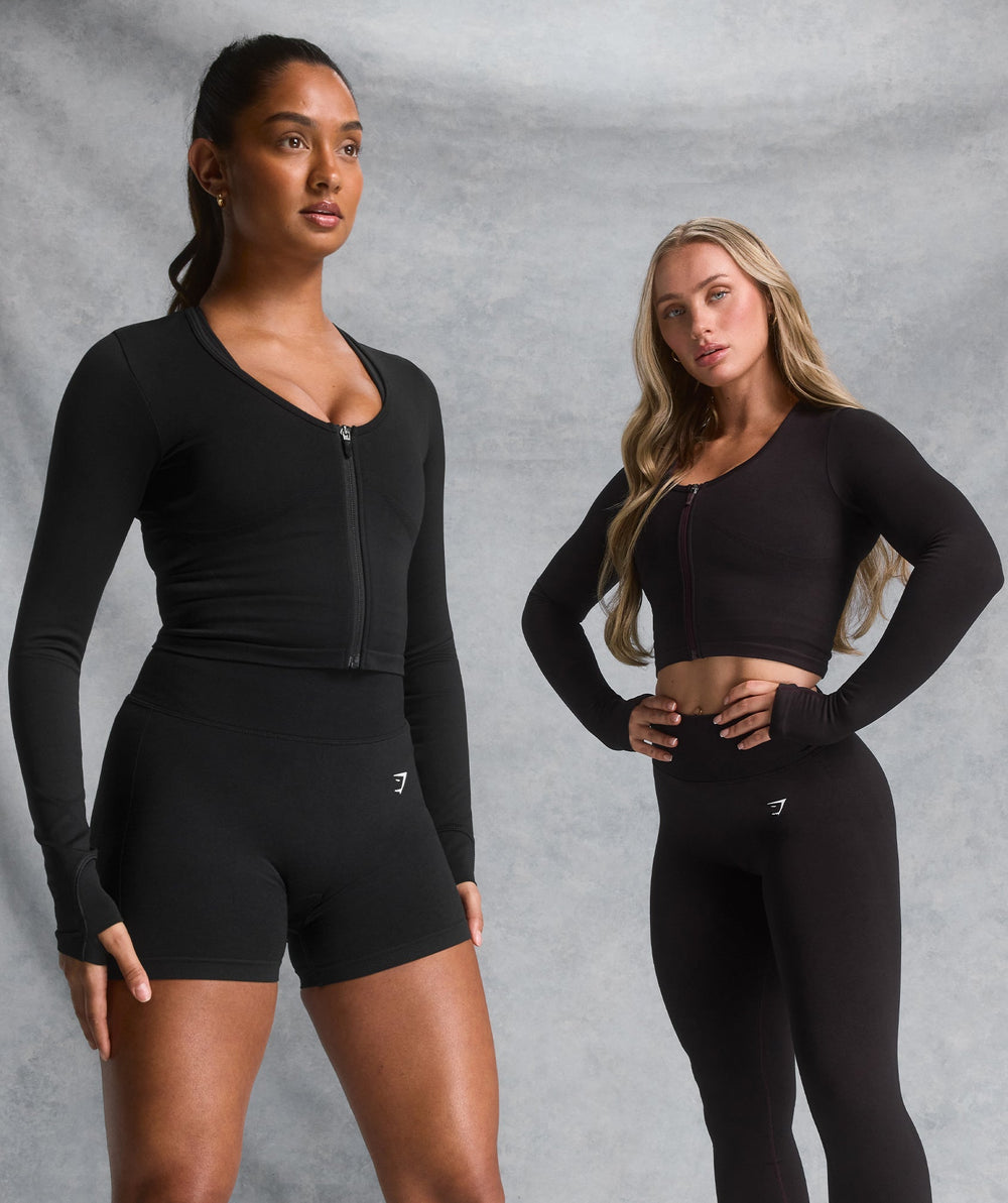 Lift Seamless Zip Up Jacket - Black/Black Marl