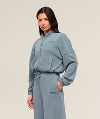 Waffle Midi Zip Up Jacket - Iron Blue