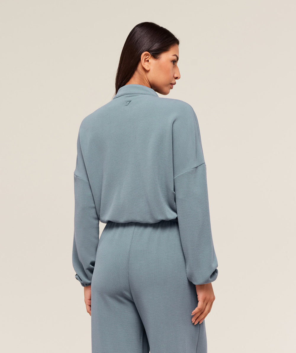 Waffle Midi Zip Up Jacket - Iron Blue