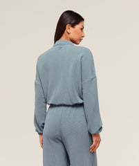 Waffle Midi Zip Up Jacket - Iron Blue