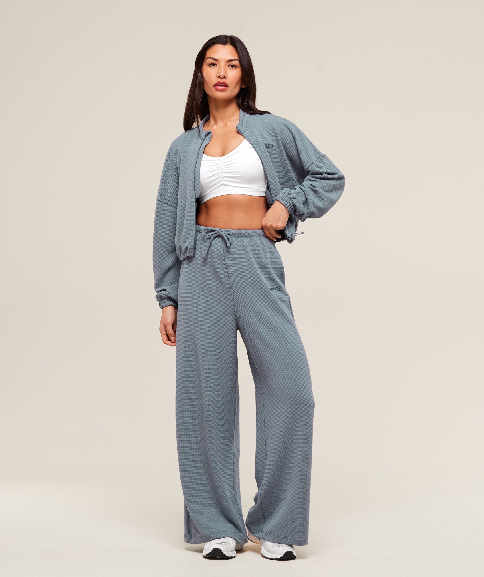 Waffle Midi Zip Up Jacket - Iron Blue