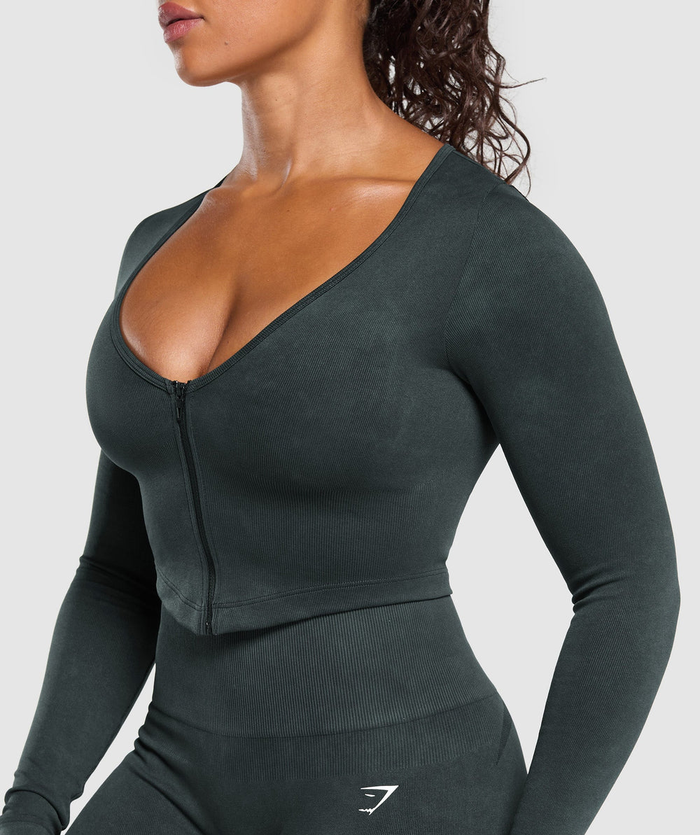 Gains Seamless Washed Zip Up Jacket - Black