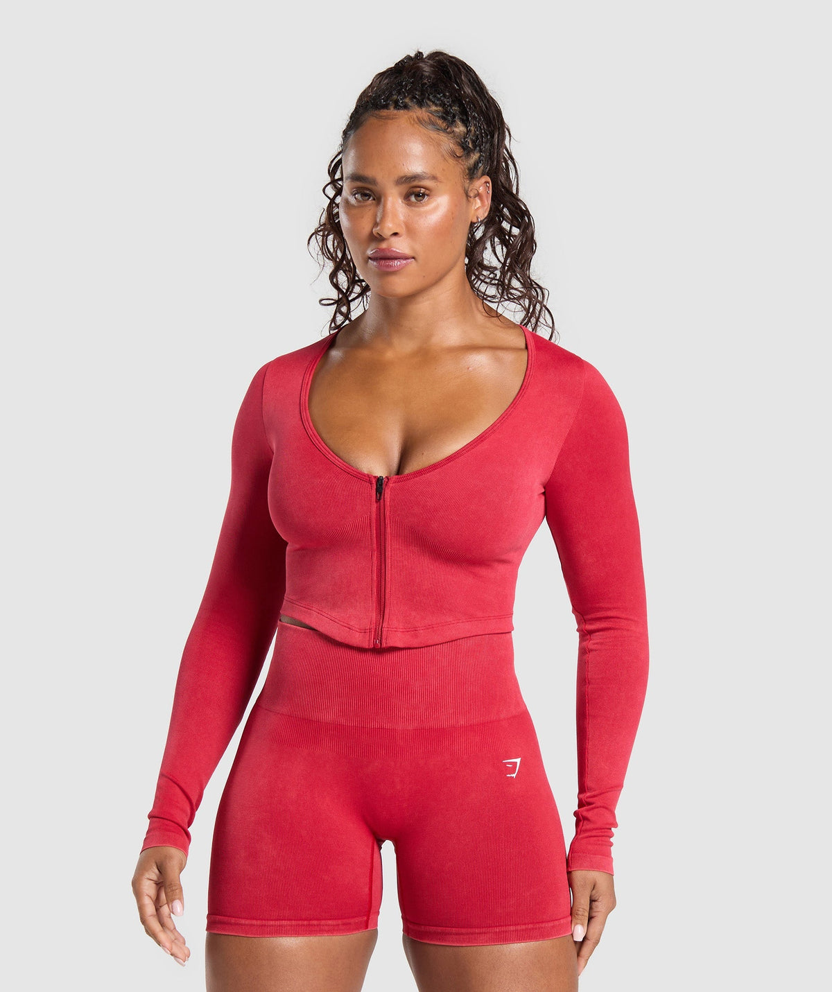 Gains Seamless Washed Zip Up Jacket - Carmine Red