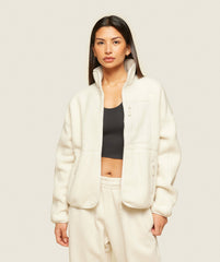 everywear Zip Up Sherpa Jacket - Oat White