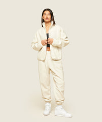 everywear Zip Up Sherpa Jacket - Oat White