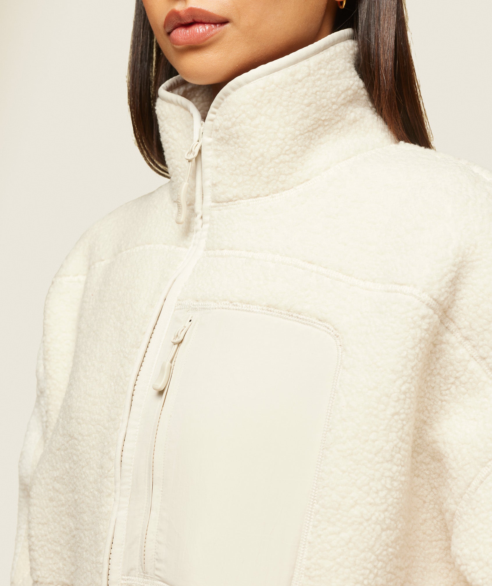 everywear Zip Up Sherpa Jacket - Oat White