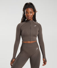 Vital Midi Zip Up Jacket - Brown Marl