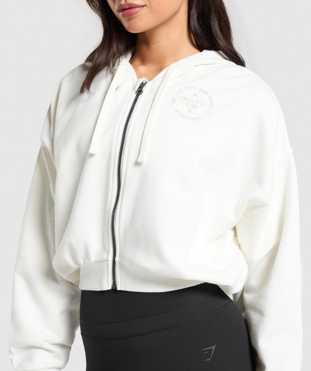 Lifestyle Club Graphic Zip Up Hoodie - Soft White