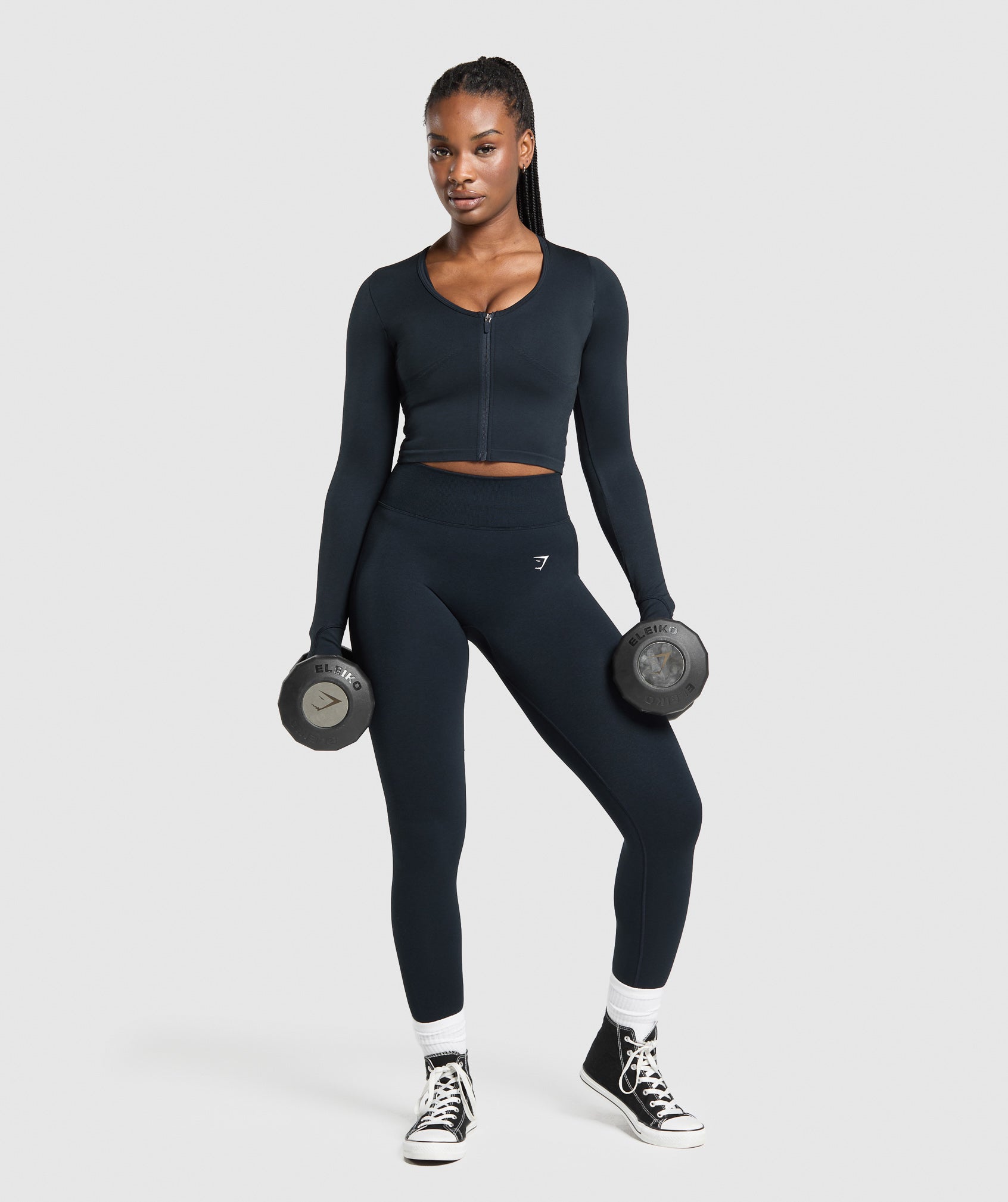 Lift Seamless Zip Up Jacket - Midnight Blue/Black Marl