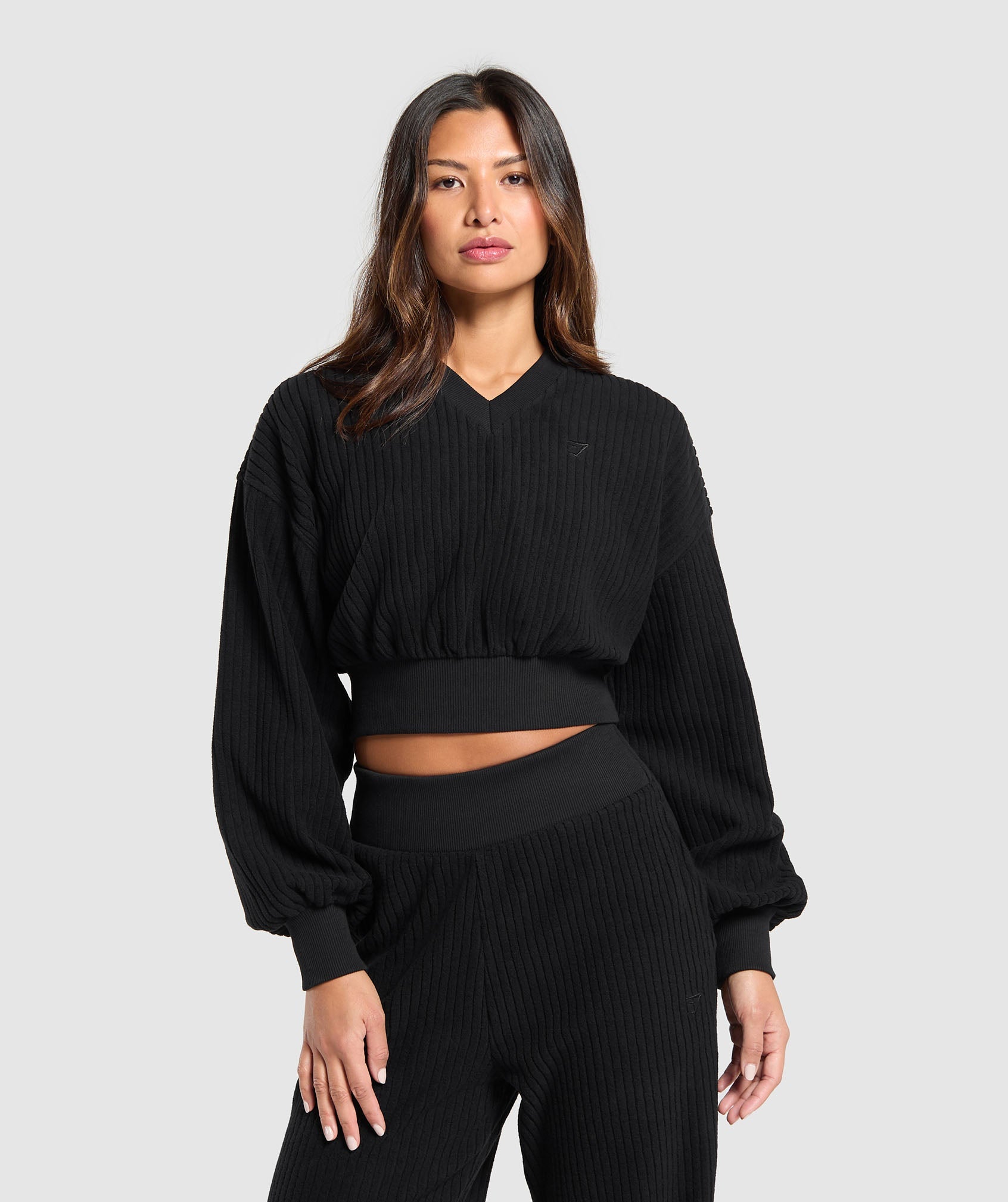 Cropped Cord Sweater - Black