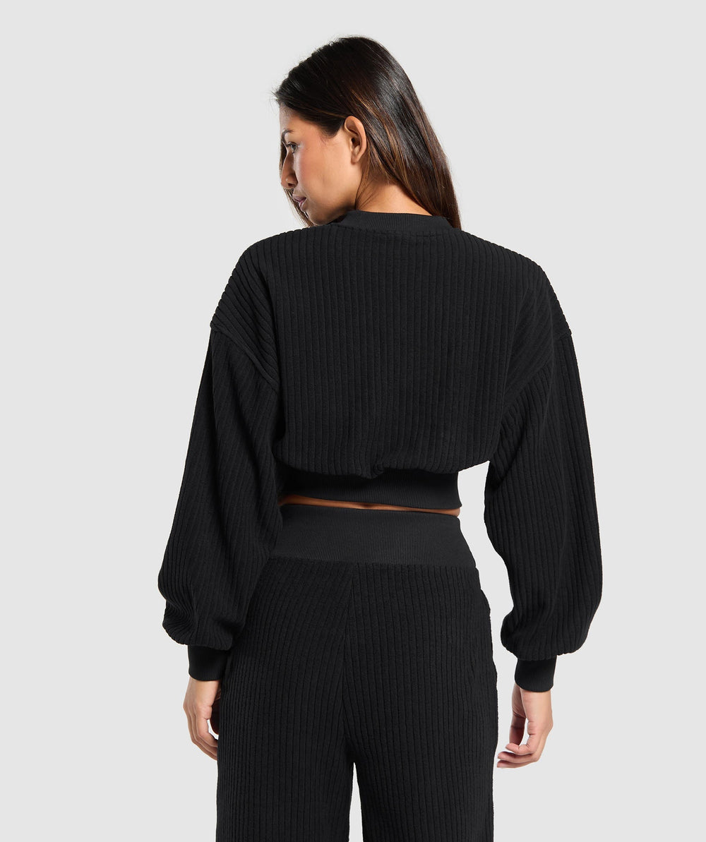 Cropped Cord Sweater - Black