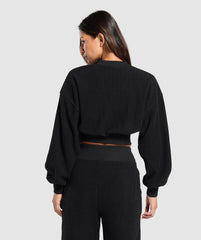 Cropped Cord Sweater - Black
