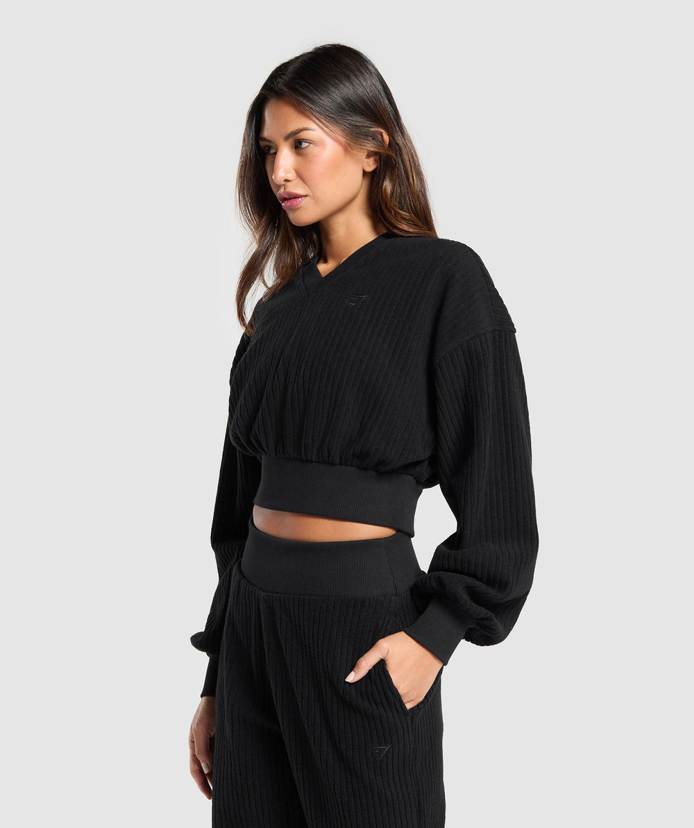 Cropped Cord Sweater - Black