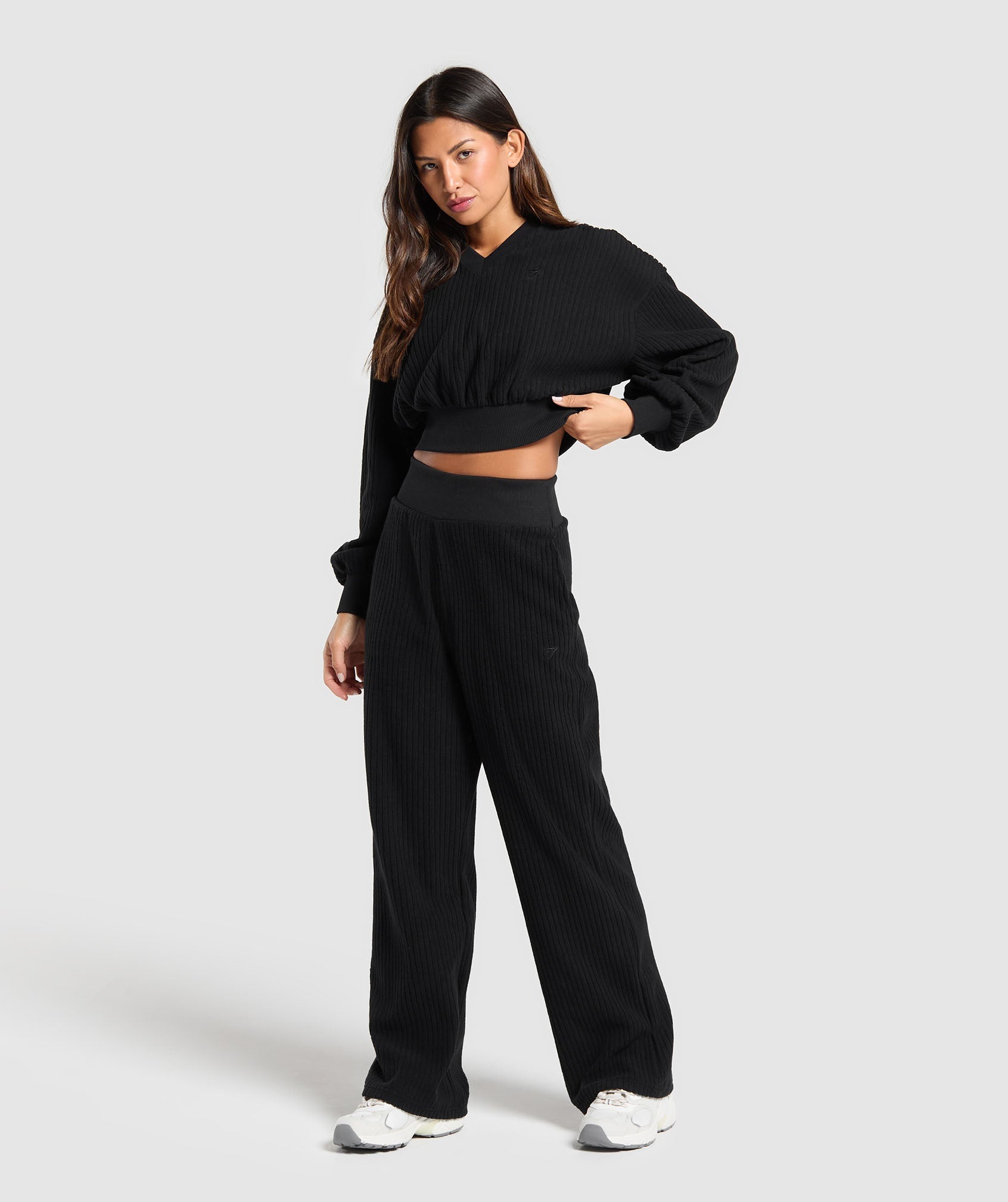 Cropped Cord Sweater - Black