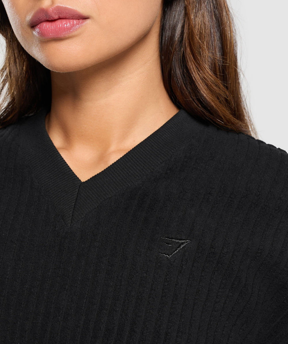 Cropped Cord Sweater - Black