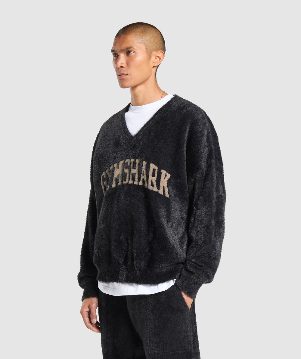 V-Neck Knitted Jumper - Black