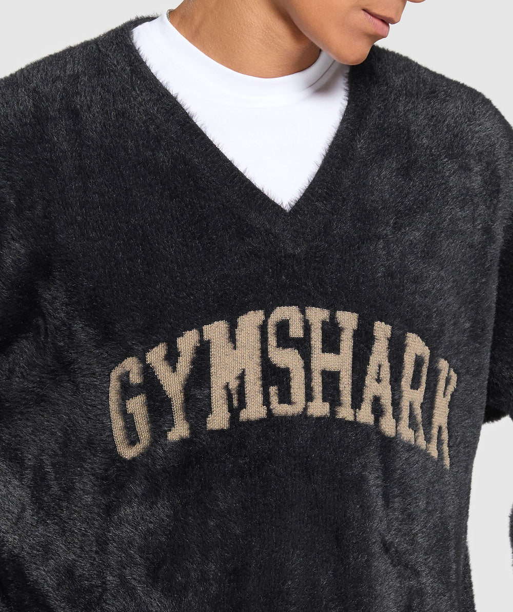 V-Neck Knitted Jumper - Black