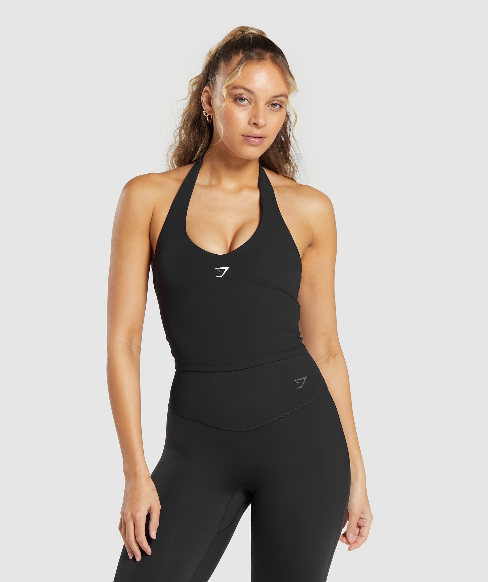 Halter Neck Cami with Shelf - Black