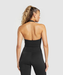 Halter Neck Cami with Shelf - Black