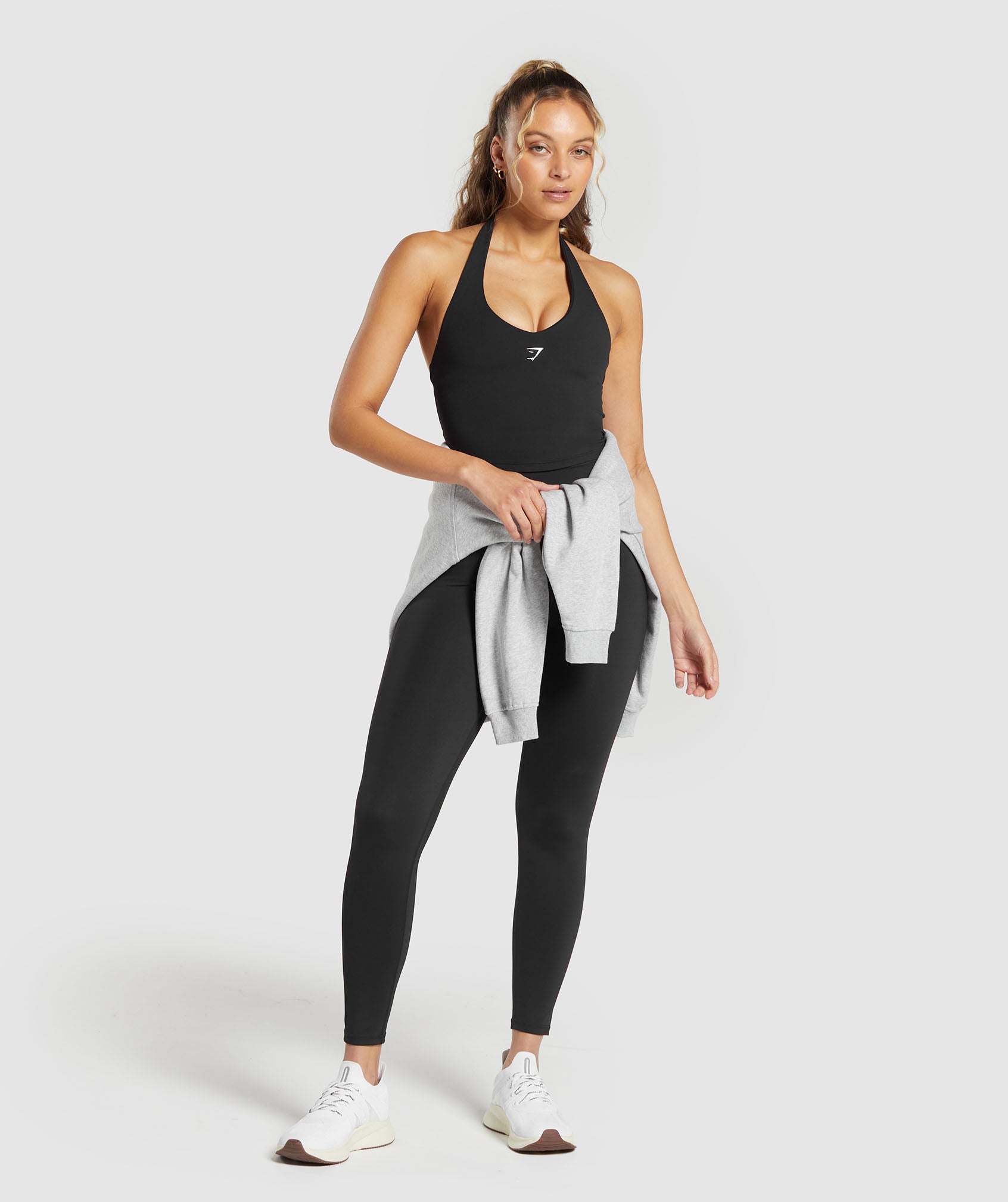 Halter Neck Cami with Shelf - Black