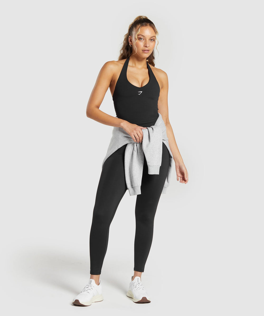 Halter Neck Cami with Shelf - Black