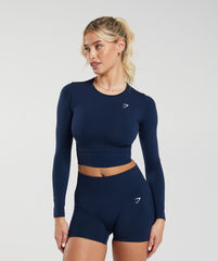 Everyday Seamless Long Sleeve Crop Top - Navy