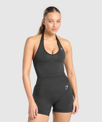 Vital Halter Neck Tank With Shelf - Black Marl