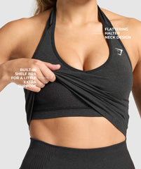 Vital Halter Neck Tank With Shelf - Black Marl