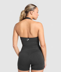 Vital Halter Neck Tank With Shelf - Black Marl