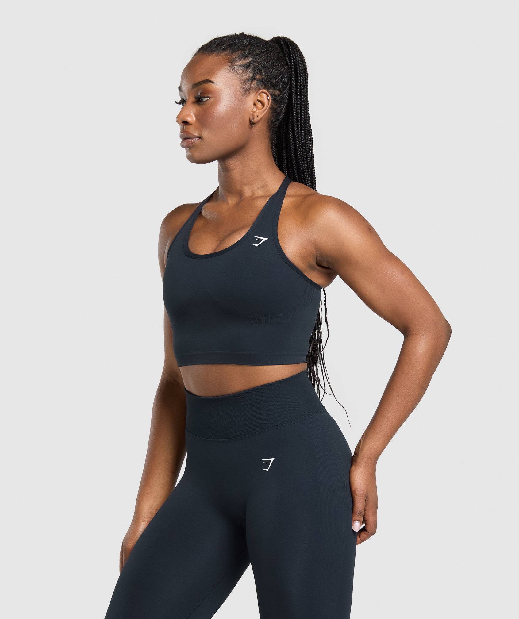 Lift Seamless Midi Tank With Shelf - Midnight Blue/Black Marl