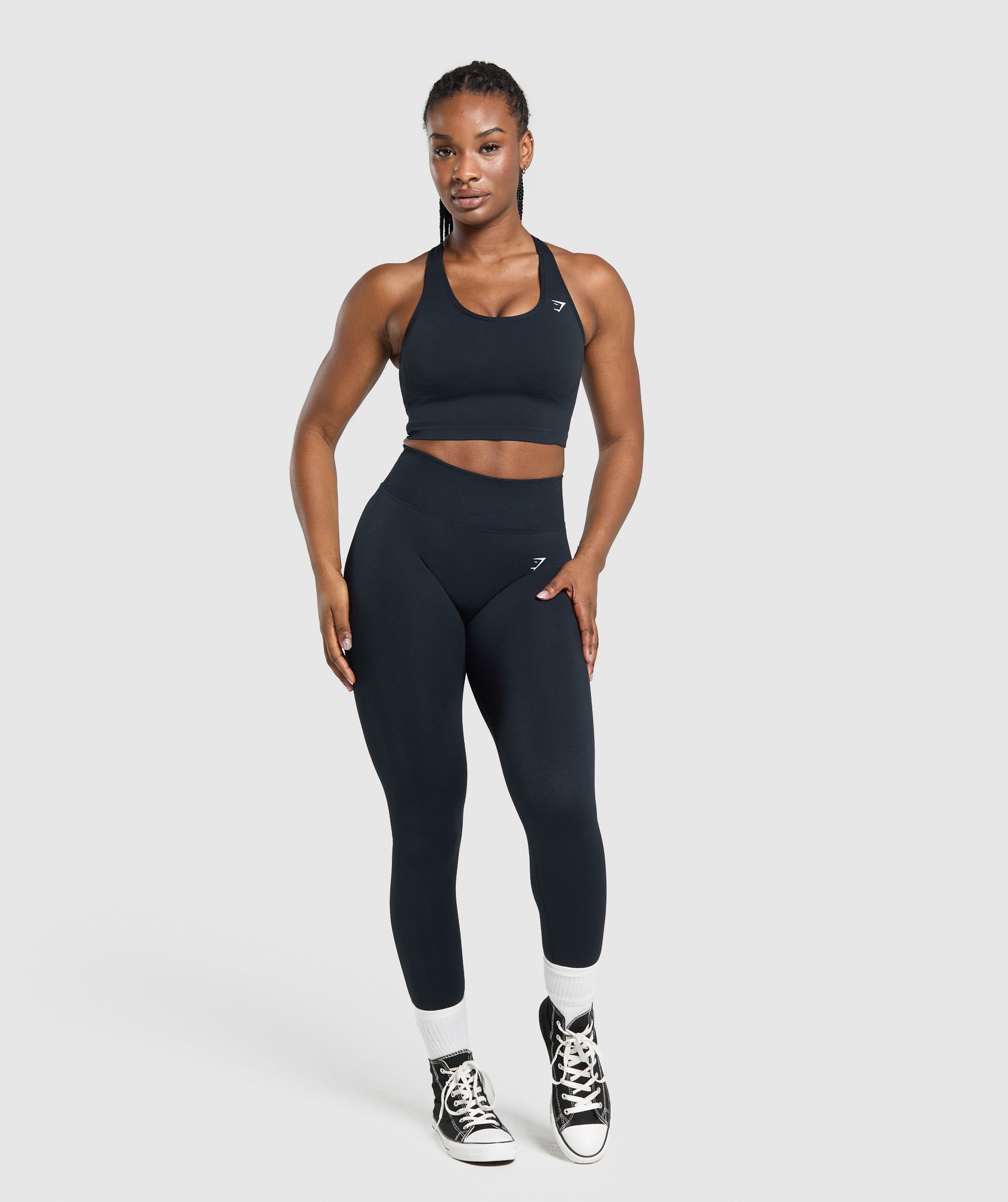 Lift Seamless Midi Tank With Shelf - Midnight Blue/Black Marl