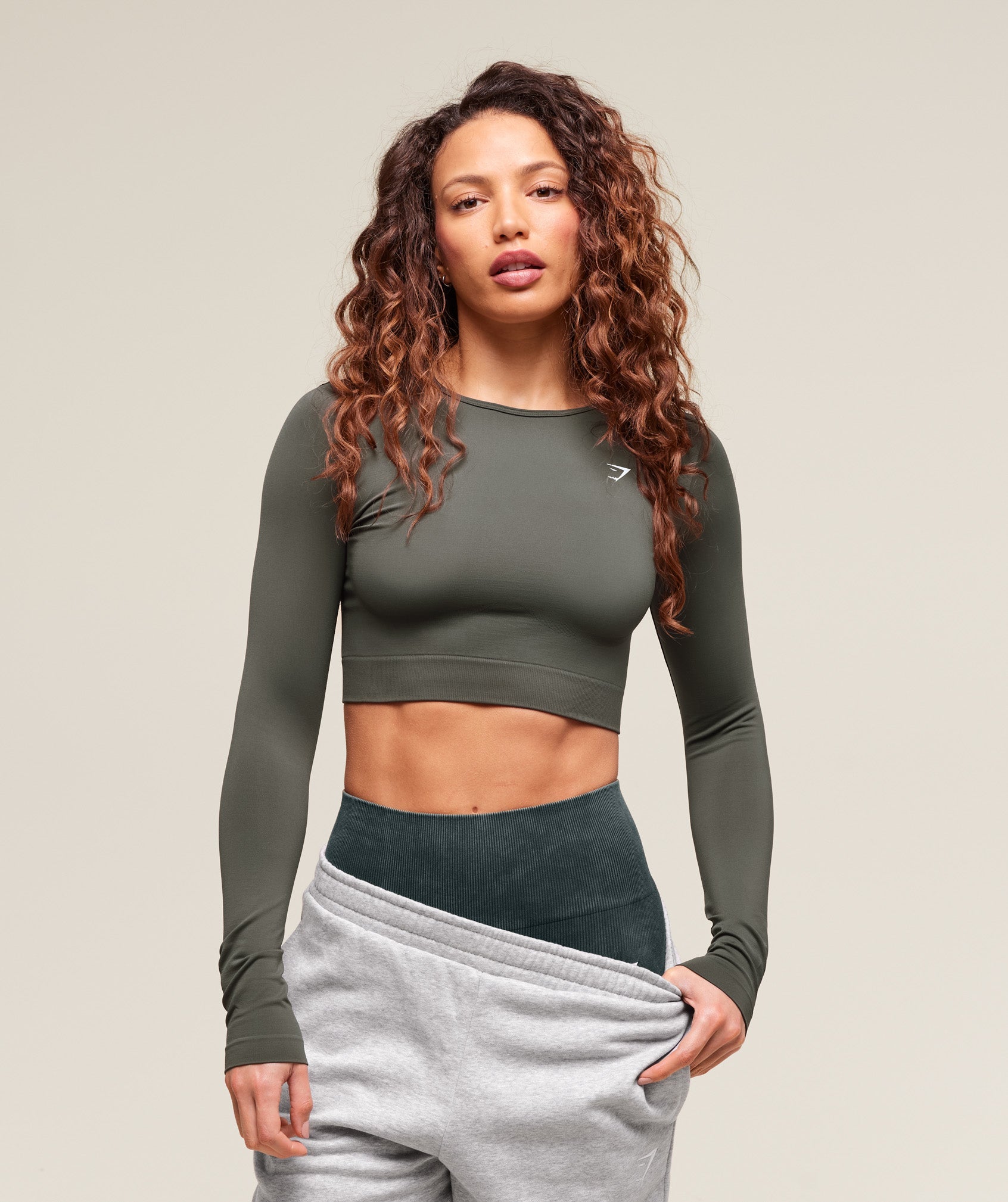 Everyday Seamless Long Sleeve Crop Top - Strength Green