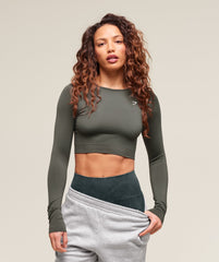 Everyday Seamless Long Sleeve Crop Top - Strength Green